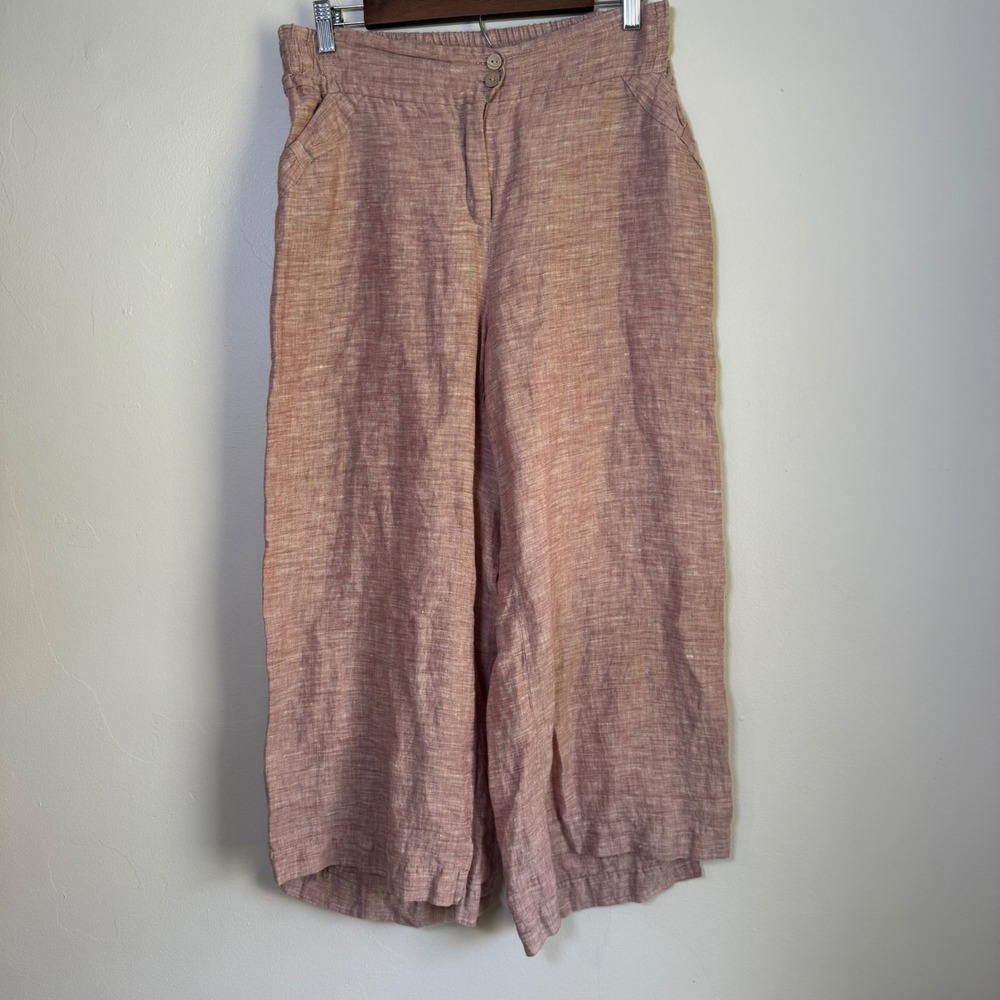 Yuvita 100% Linen Wide Leg Relaxed Crop Pants Size L Dusty Rose Mauve